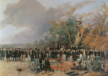 Uma reunião da Sociedade Real Britânica de Agricultura em Bristol, detalhe de Máquinas e Agricultores, 1842